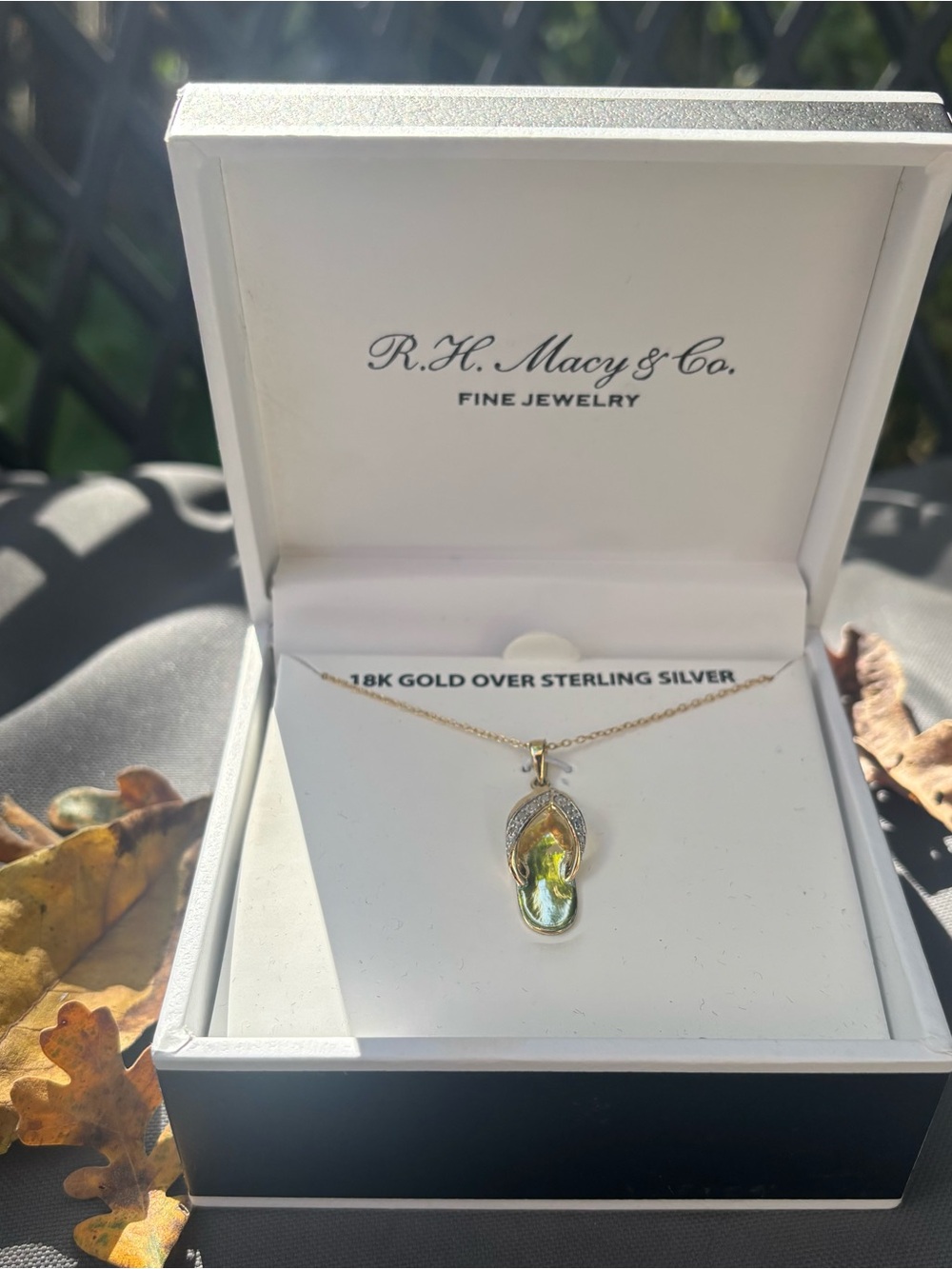 Gold Over Sterling Silver With Diamonds Flip-Flop Pendant Necklace